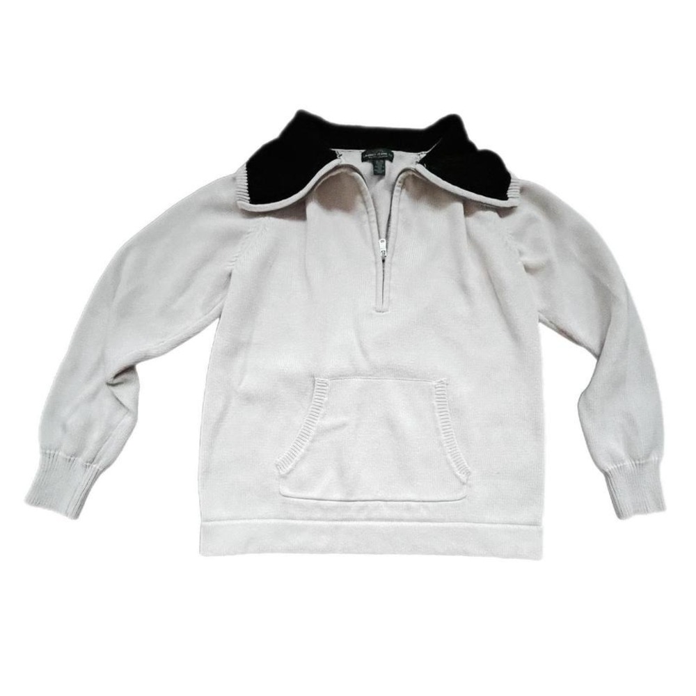 Lauren Jeans Co. VTG Nautical Varsity Blue & Ivory Sweater‎ Size L 1/4 Zip